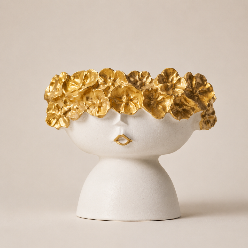 Flower Crown Face Bowl in white with gold flowers