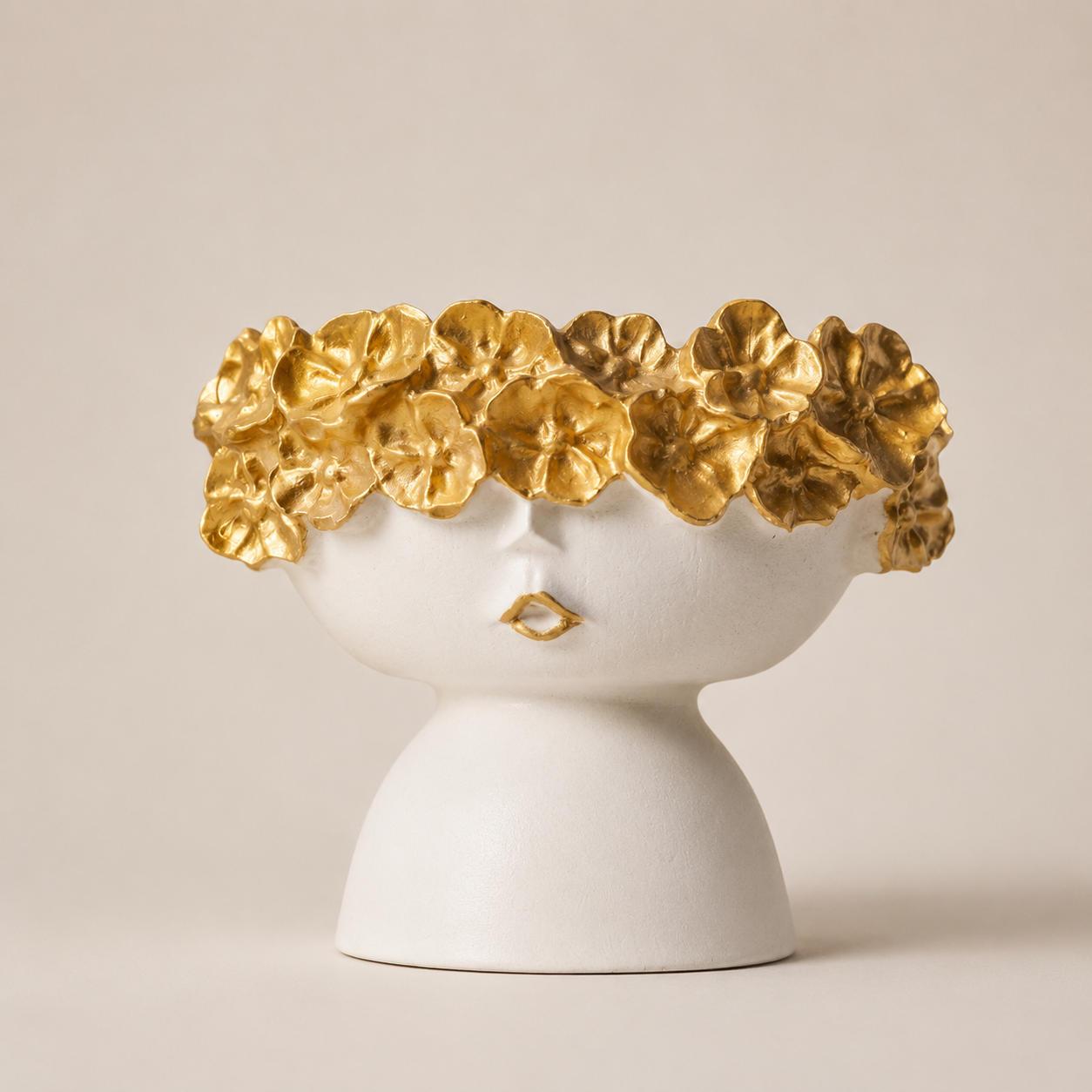 Flower Crown Face Bowl in white with gold flowers