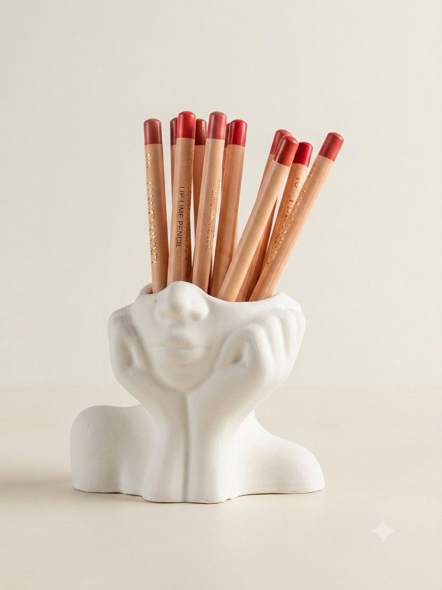 Lip Line Pencils displayed in a white ceramic holder
