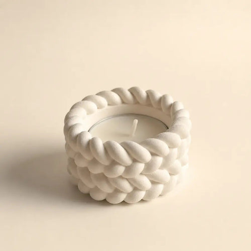 Braided tealight candle holder in matte white